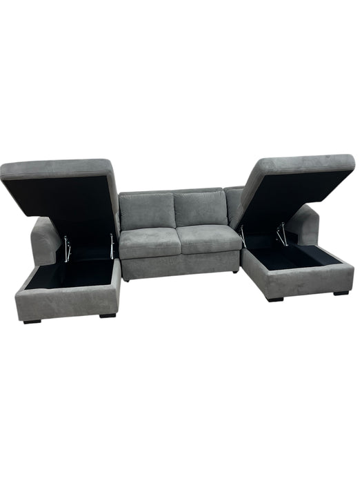 Graphite Pull-Out and Double Chaise Storage Sectional